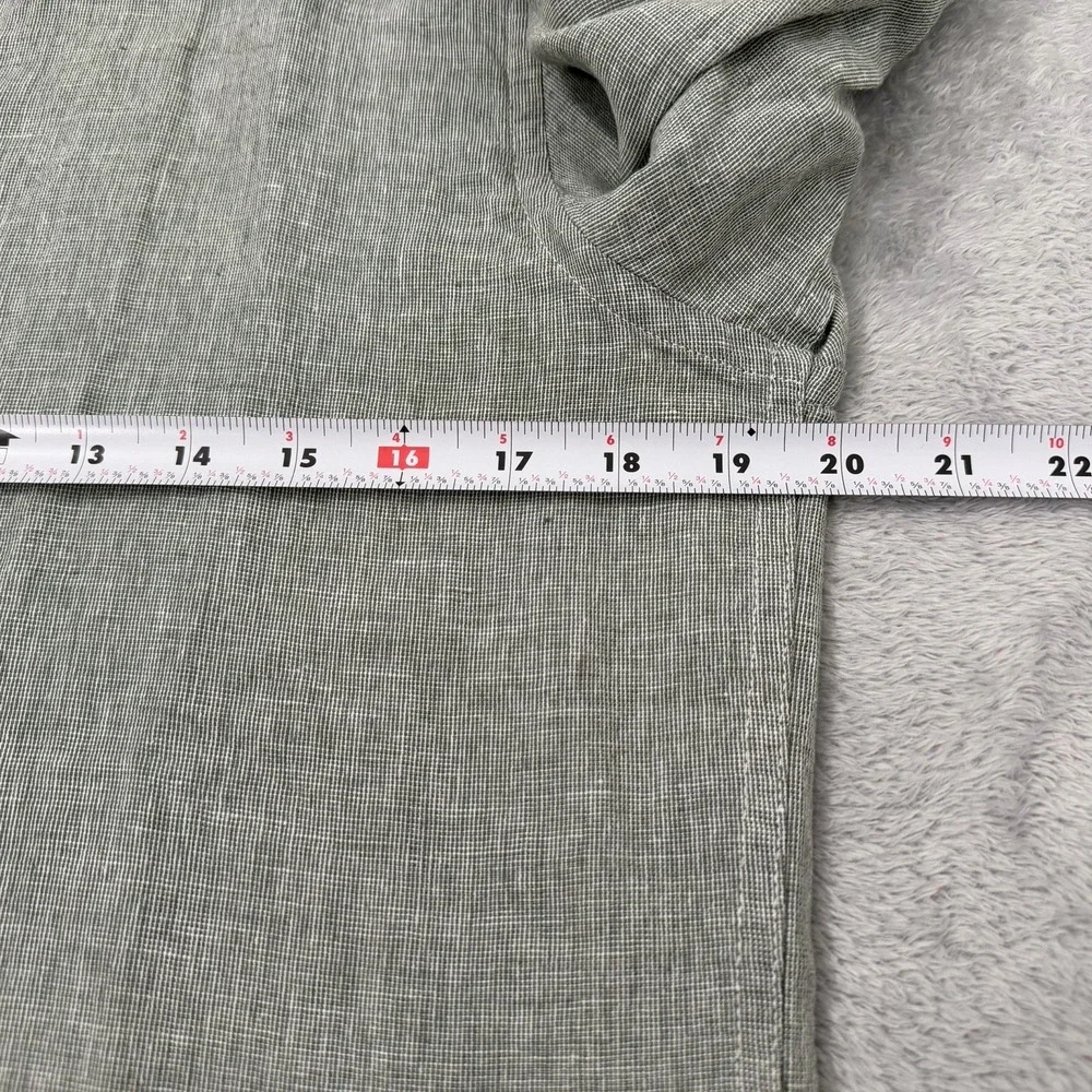 Banana Republic Shirt Men Small Green Check Linen Band Collar Button Up Untucked